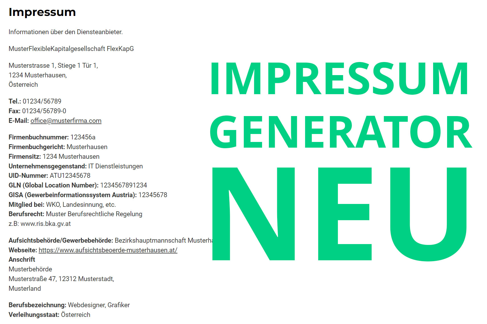 Impressum Generator für Österreich